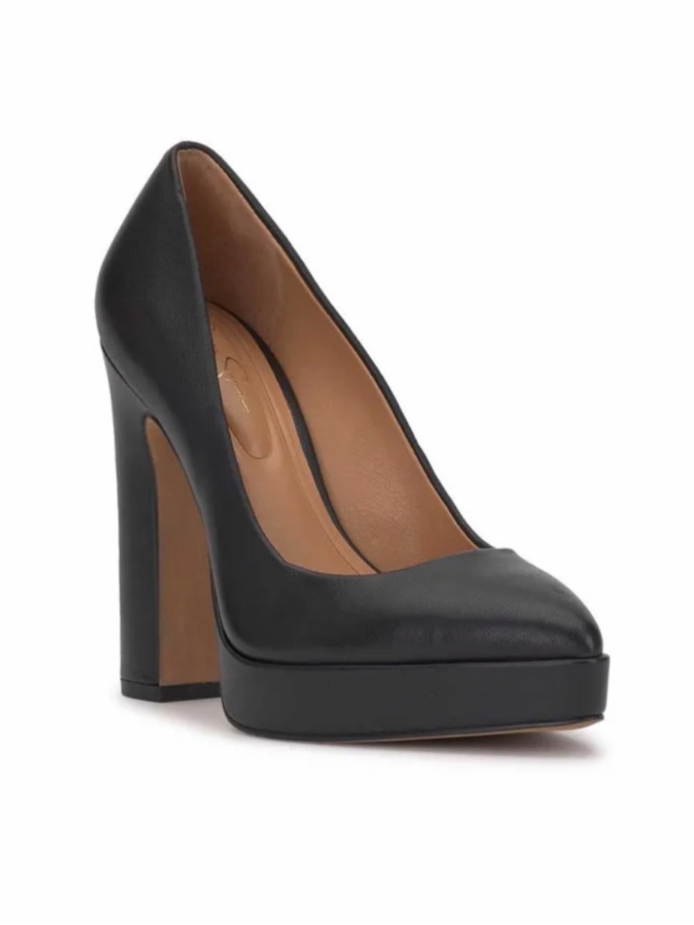 Jessica Simpson Glynis Platform Pumps Black Leather Chunky Heel Size 10